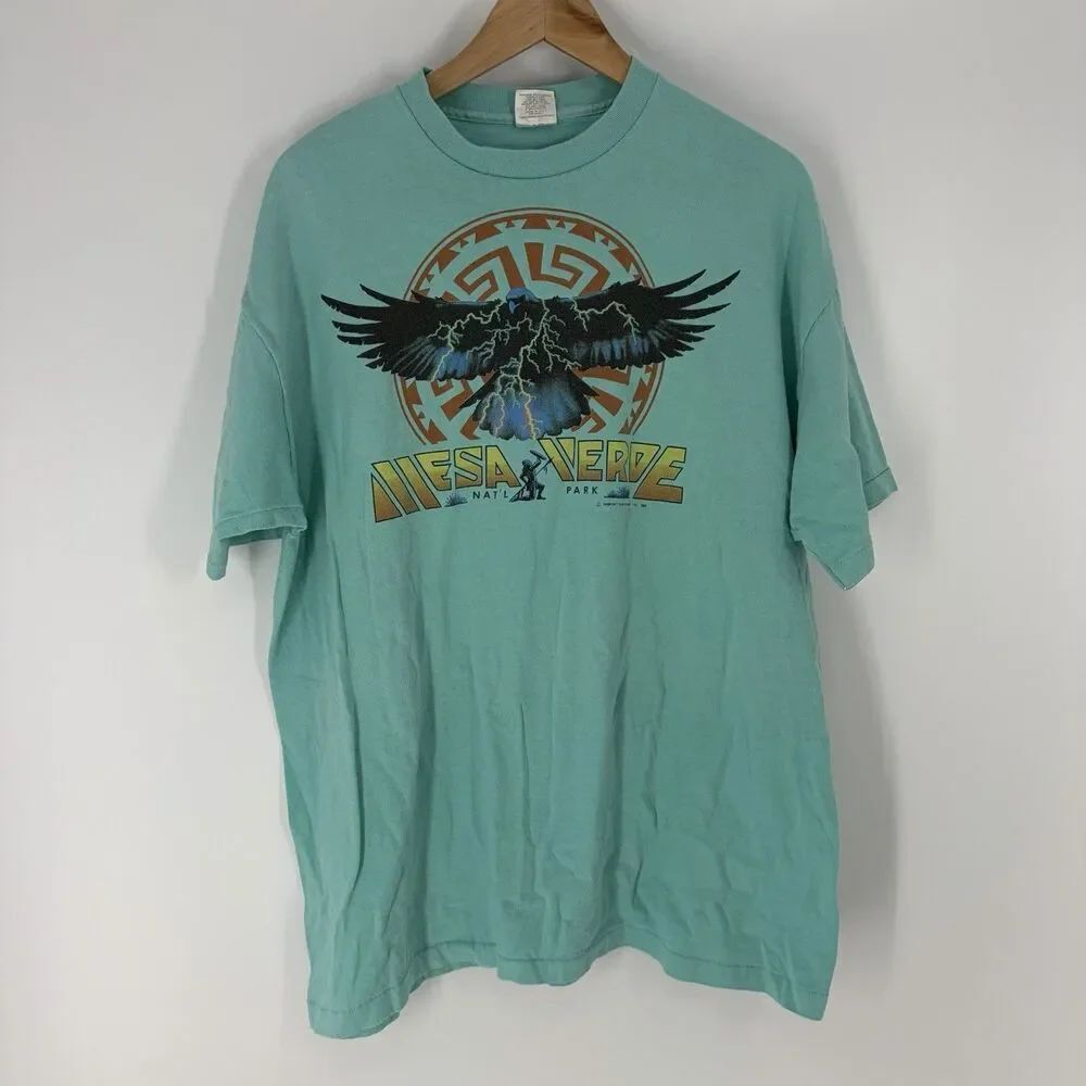 Vintage 80s Mesa Verde National Park T Shirt Habitat XL Teal Single Stitch USA